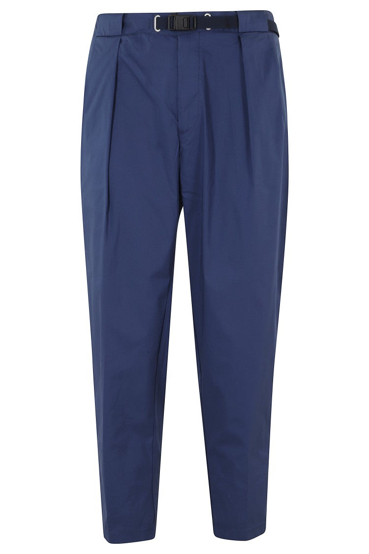 White Sand Blue Double Darts Paper Touch Cotton-Blend Tapered Pants