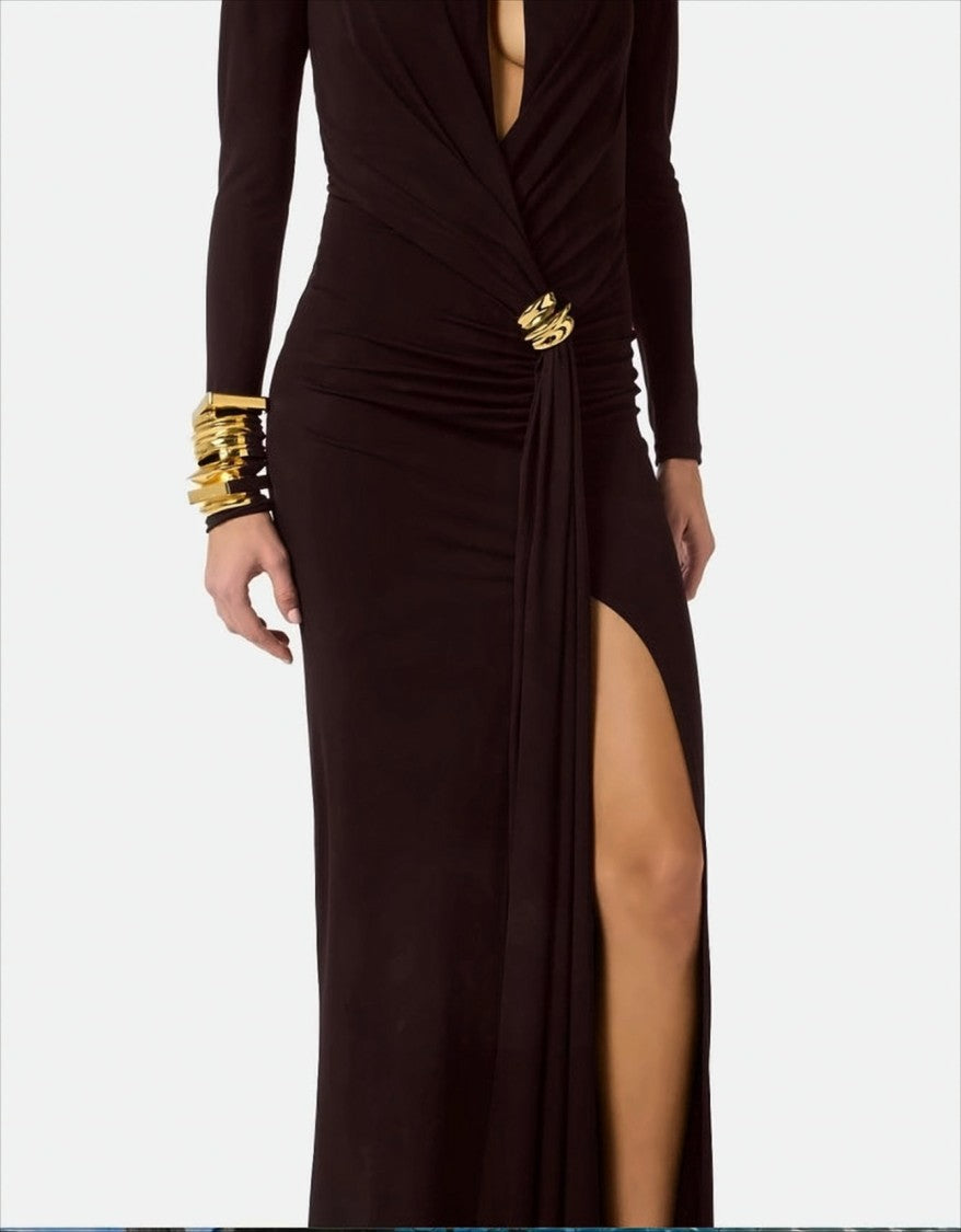 Elisabetta Franchi Red Carpet Dress With Jewel Details