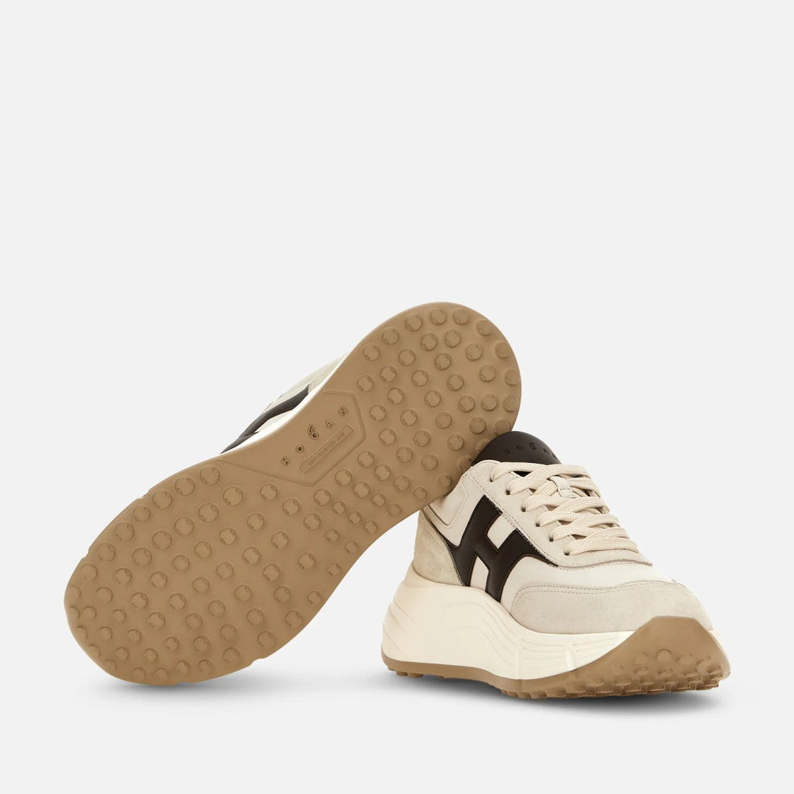 Hogan Beige And Brown Lace-Up Shoes With Sole