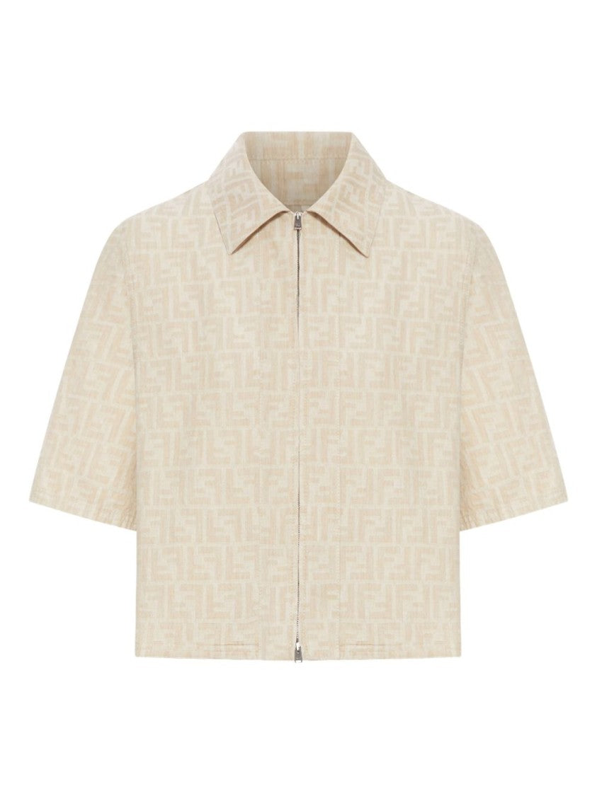 Fendi Beige Cropped Jacket With Classic Collar