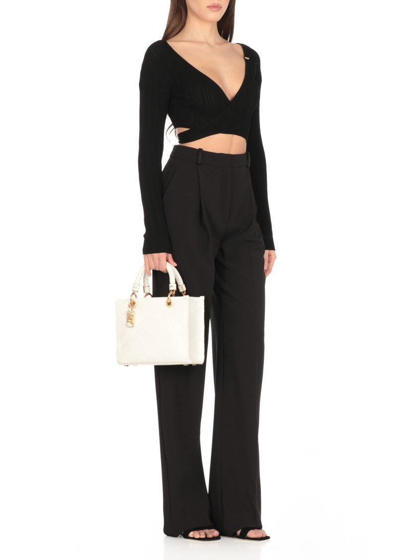 Elisabetta Franchi Black Viscose Top With Deep V-Neck