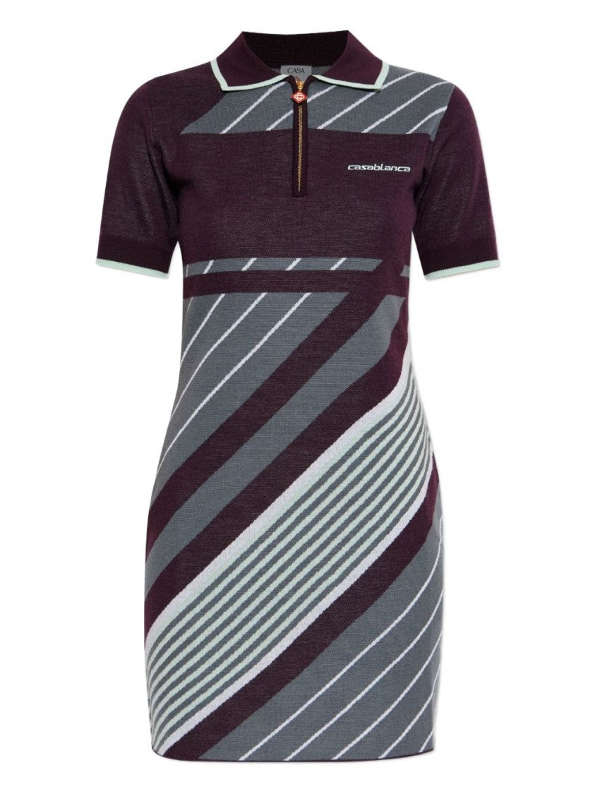 Casablanca Diagonal Striped Mini Dress In Merino Wool