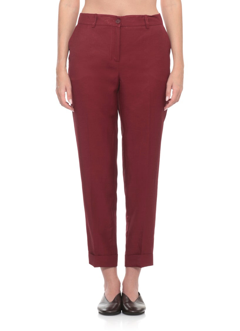 Parosh Bordeaux Raisa26 Linen-Blend Chino Pants