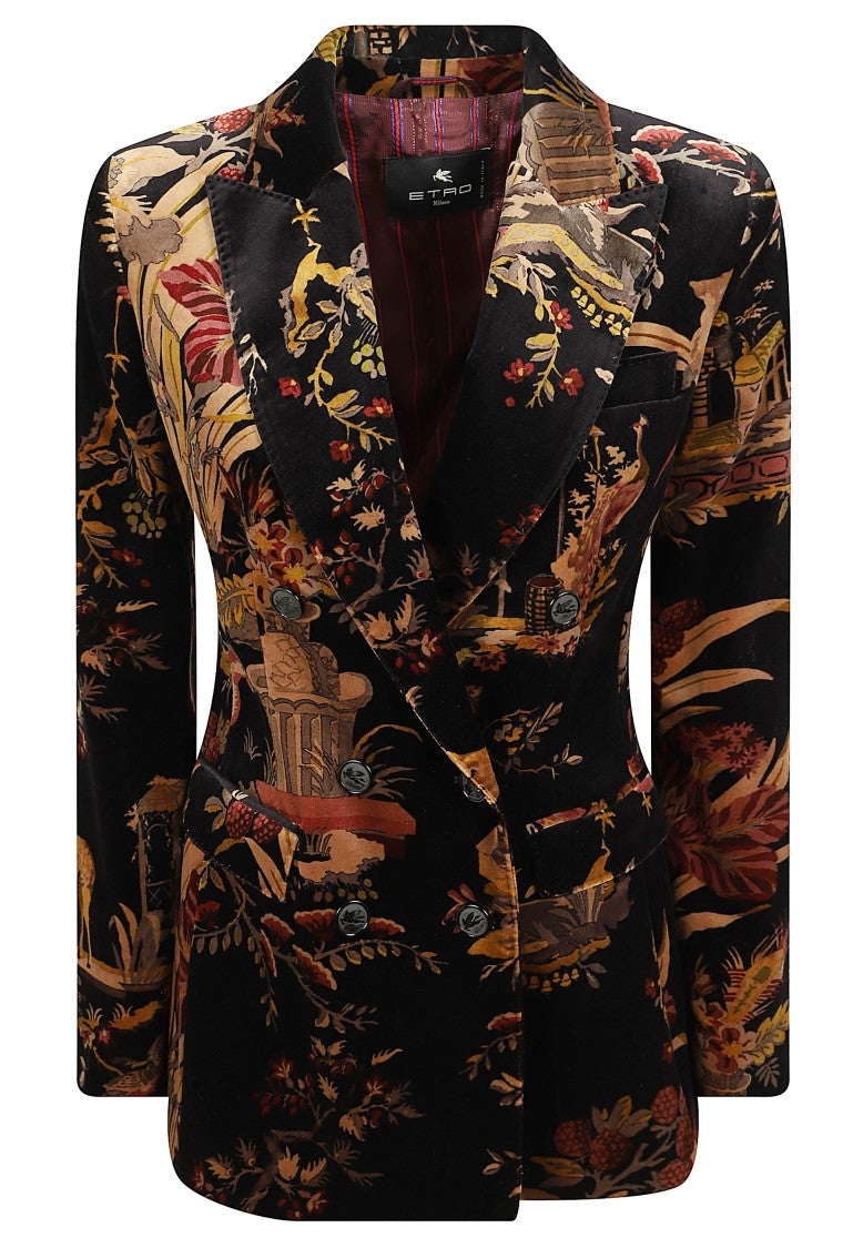 Etro Intricate Printed Velvet Double-Breasted Jacket