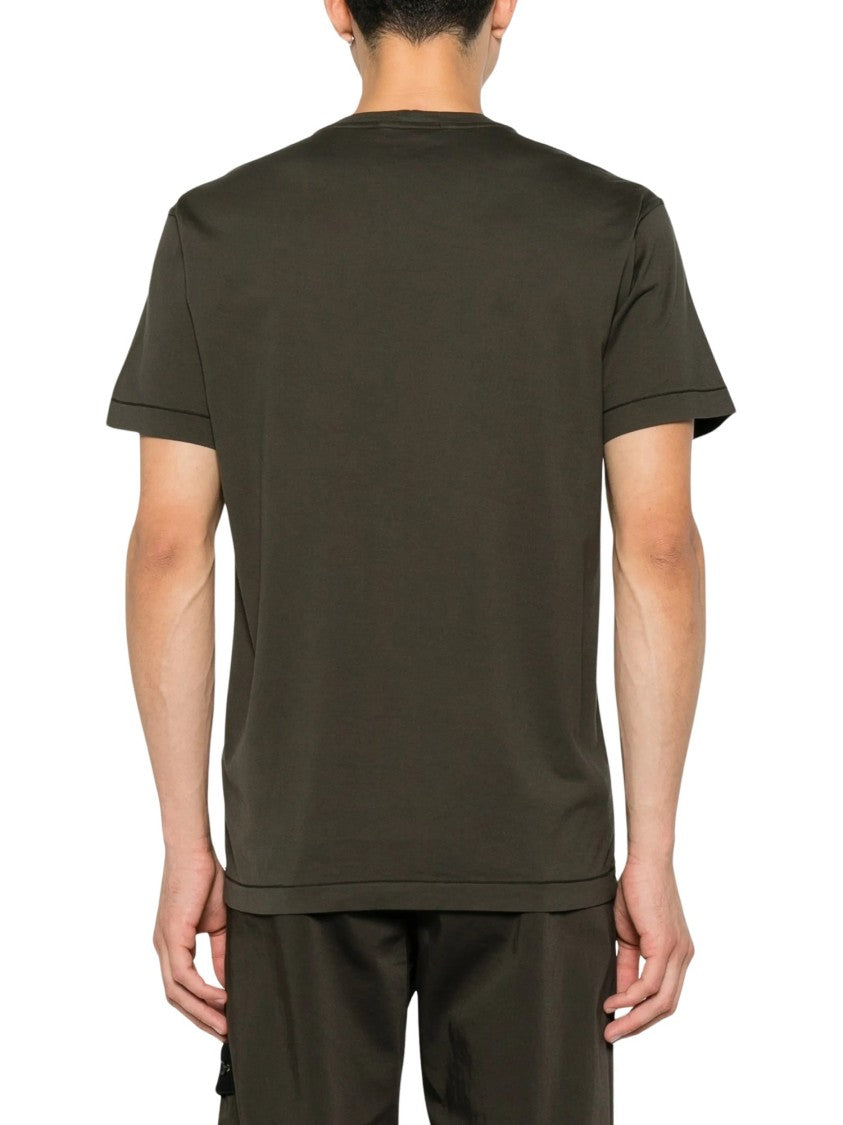 Stone Island Short-Sleeved Patch Logo Solid Green T-Shirt