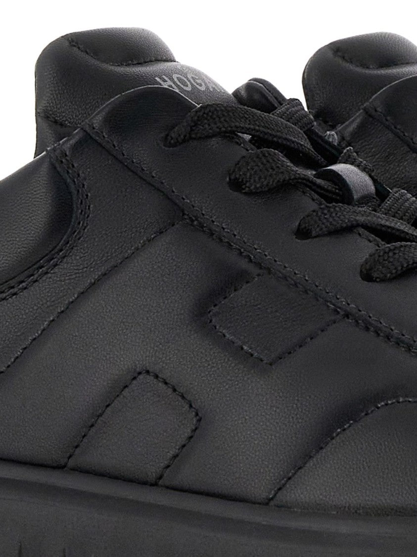 Hogan Black Leather Sneakers With Textured Sole