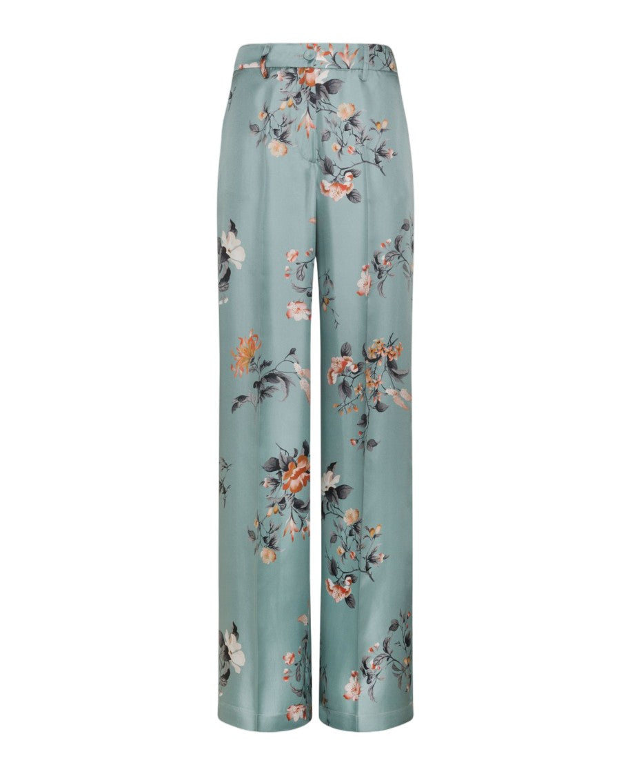 Momonì Printed Silk Twill Pressed Crease Wide-Leg Pants