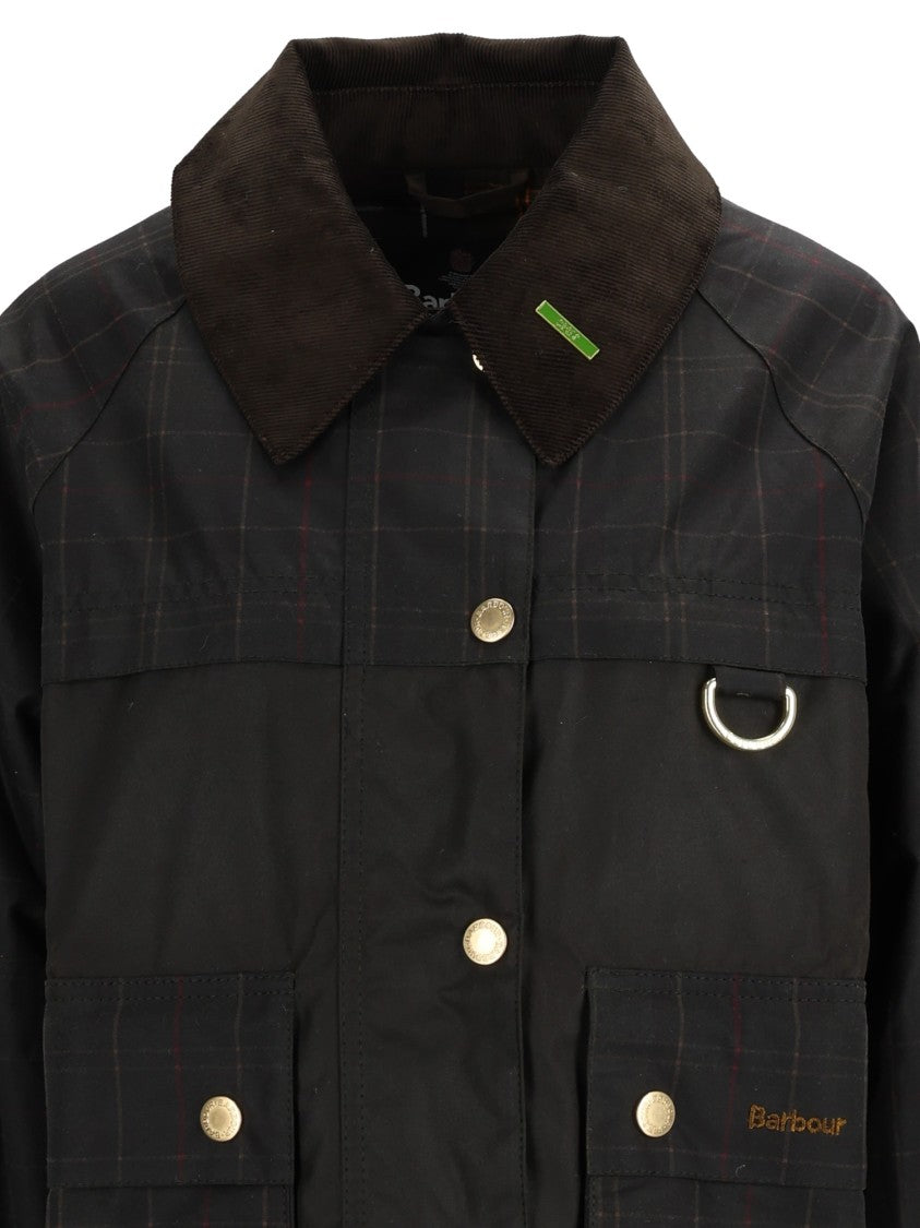 Barbour Tartan Spey Wax Jacket With Corduroy Collar And Flap Pockets
