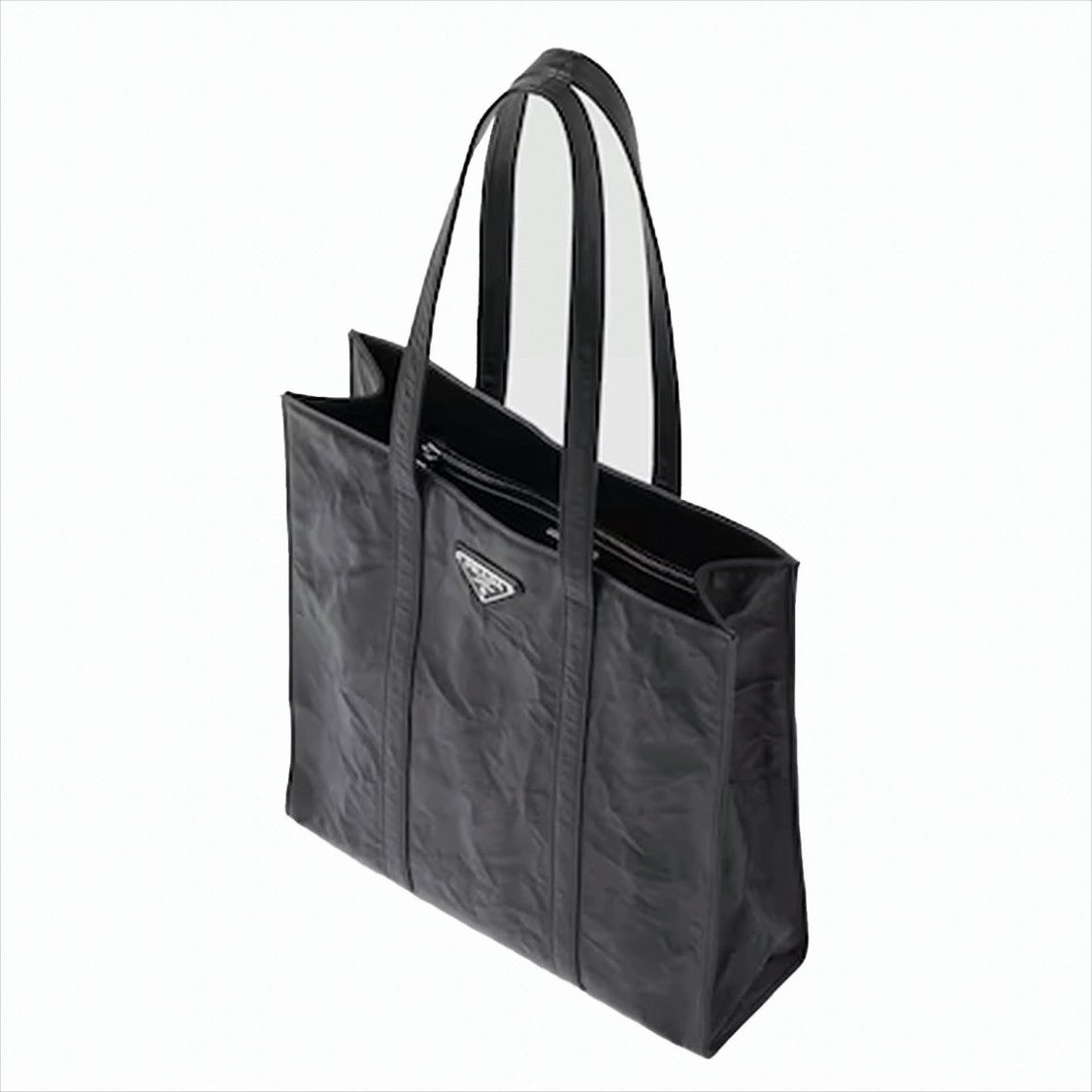 Prada Wrinkled Nappa Leather Small Tote Bag With Logo Plaque