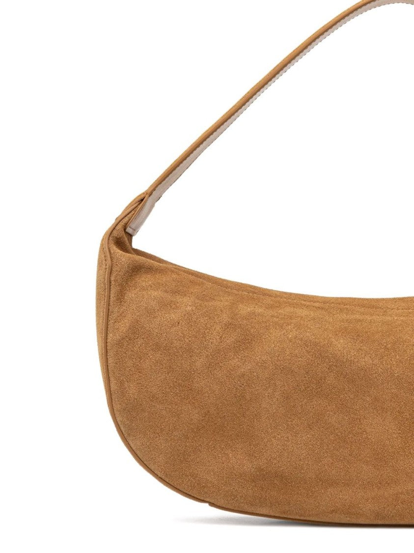 Patrizia Pepe Light Brown Suede Shoulder Bag With Bow Detail And Signature Accents