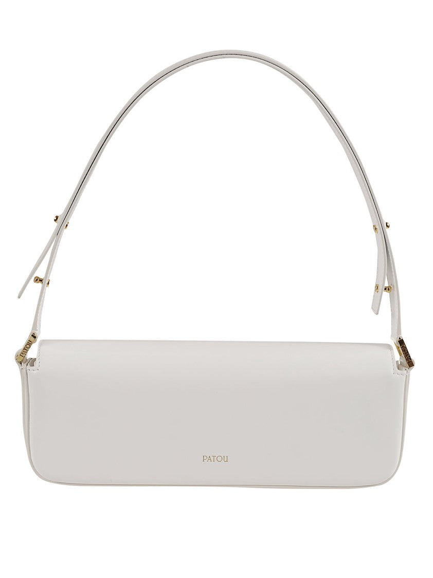 Patou Foldover White Shoulder Bag In Calf Leather