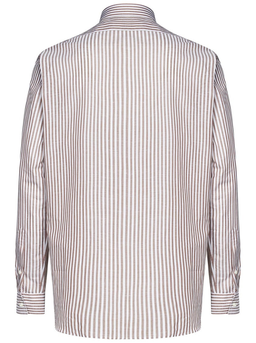 Franzese Collection Striped Beige Shirt With Tailored Fit