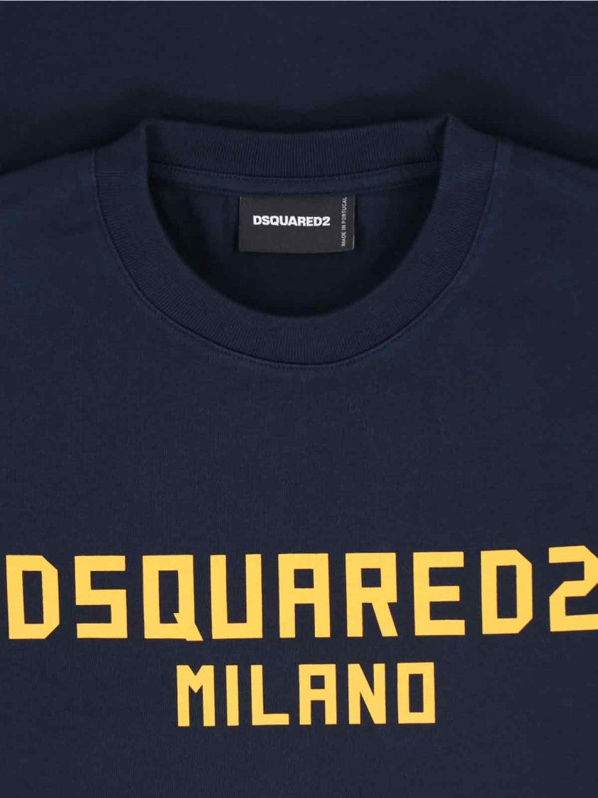 Dsquared2 Dark Blue Cotton Crew Neck T-Shirt With Contrasting Logo