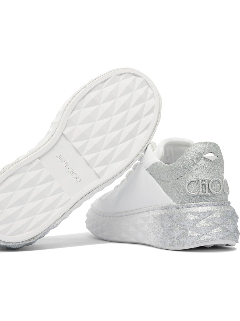 Jimmy Choo White Leather Sneakers With Glittering Accents