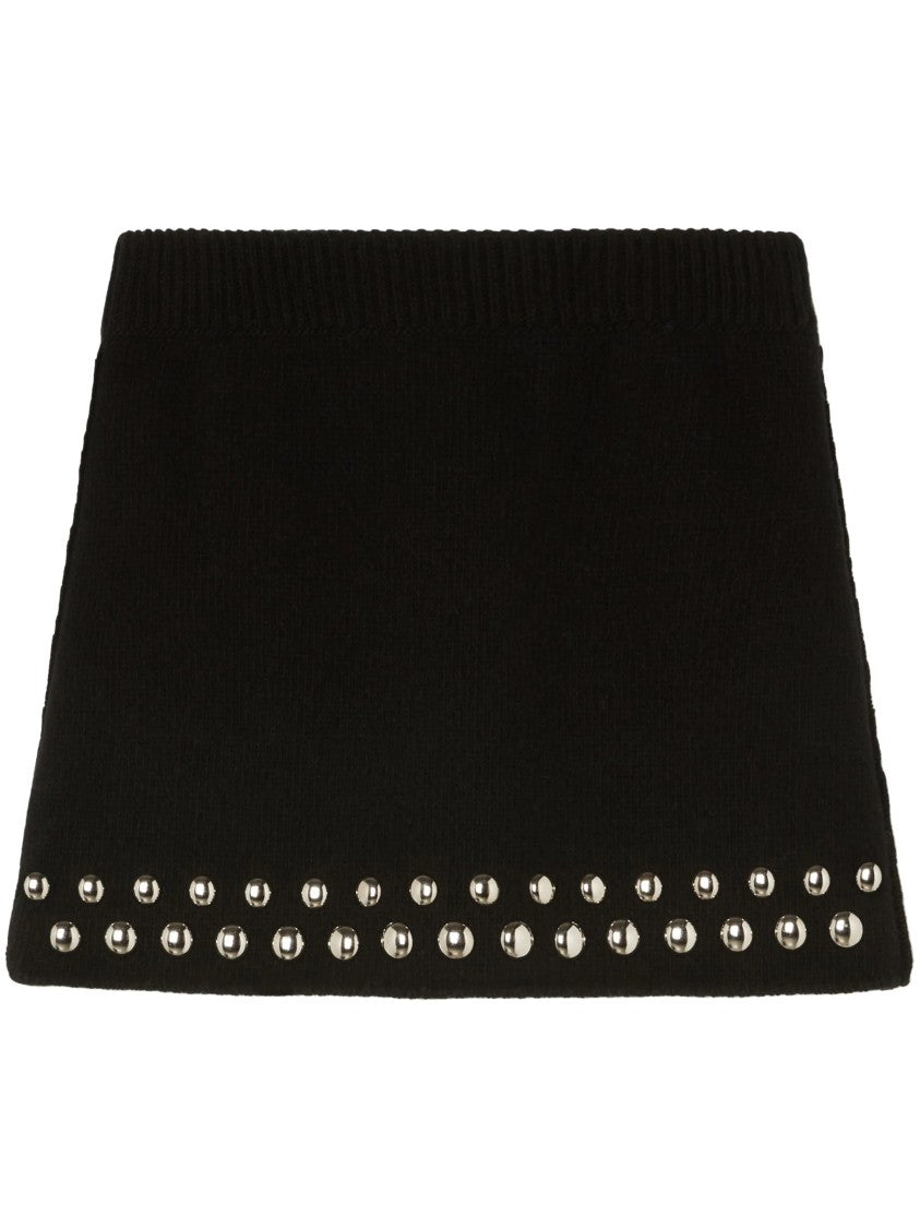 Alanui Black Love And Studs Wool Mini Skirt