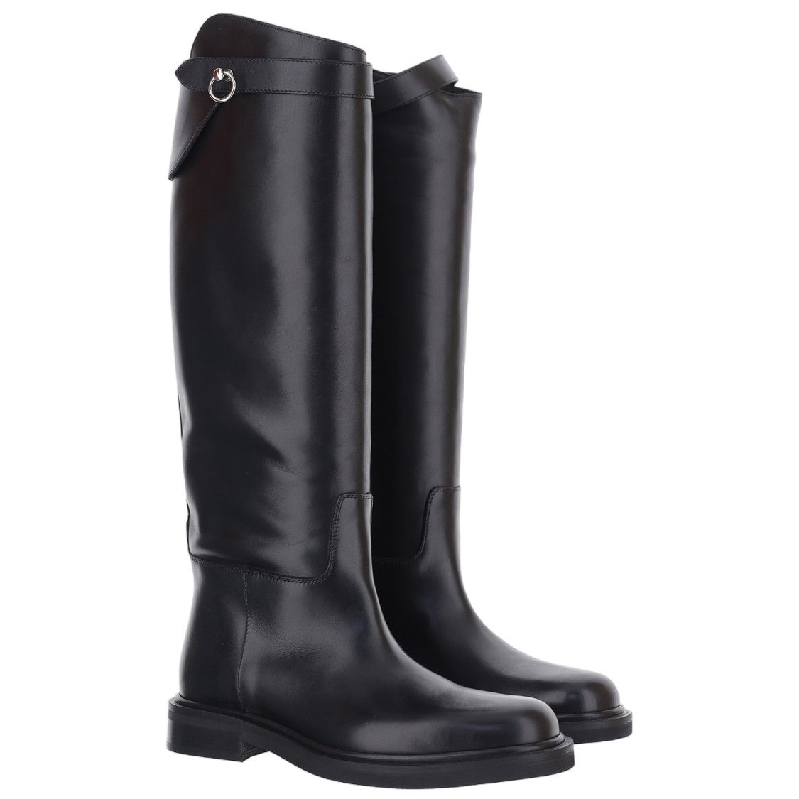 Poeve Black Leather Ring Detail Tall Boots