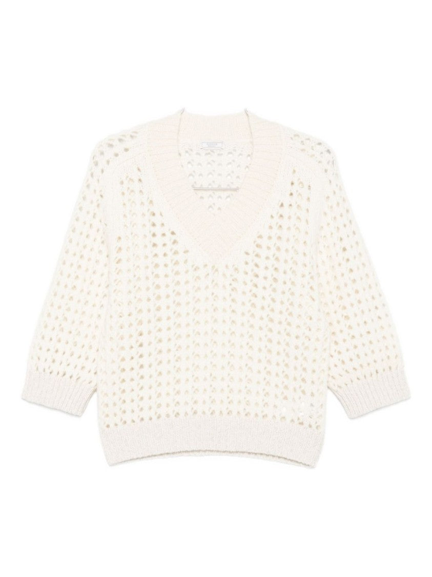 Peserico Airy White Knit Sweater With V-Neckline