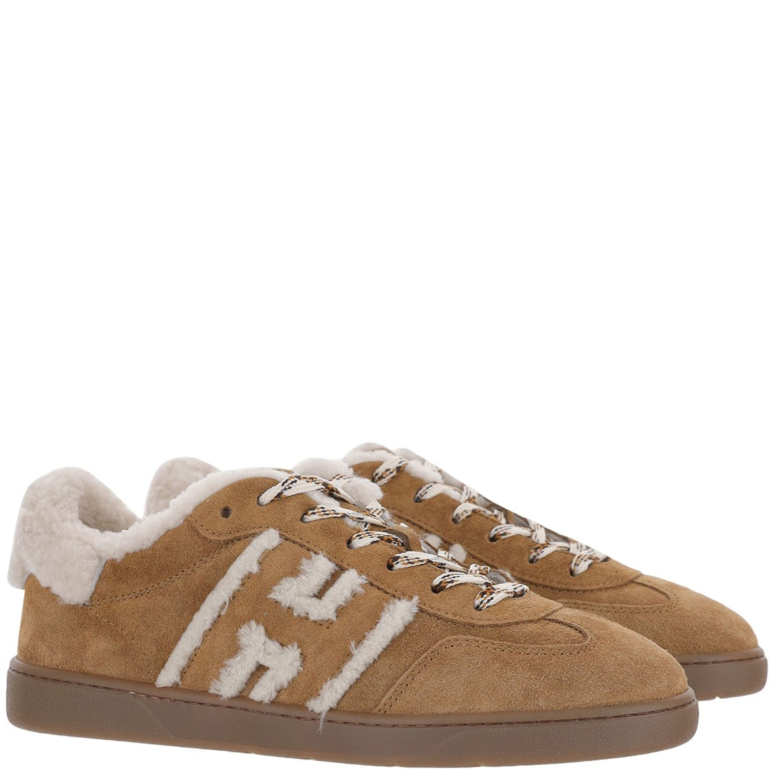 Hogan Tan Suede Shearling Trim Sneakers