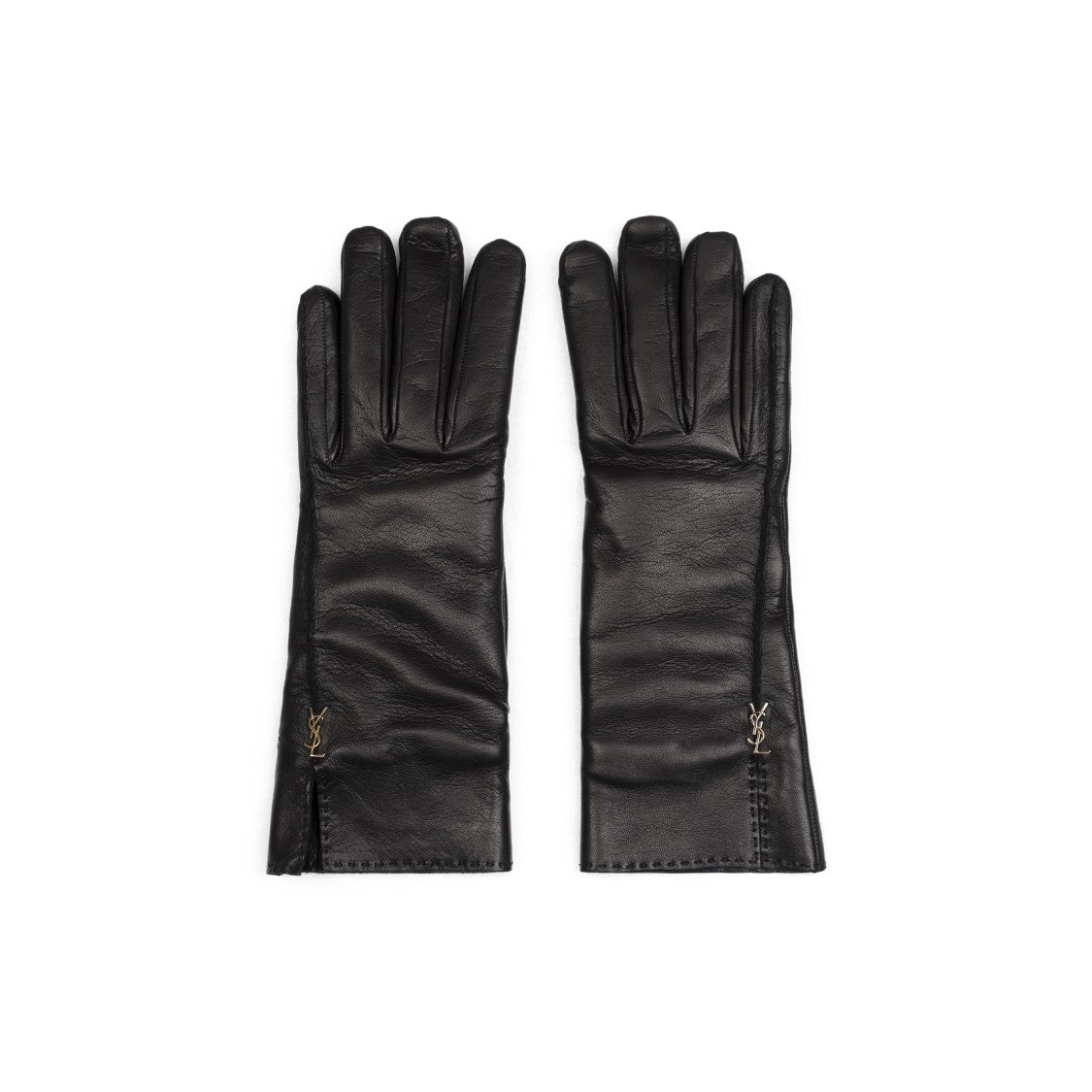 Saint Laurent Black Leather Rivet Gloves