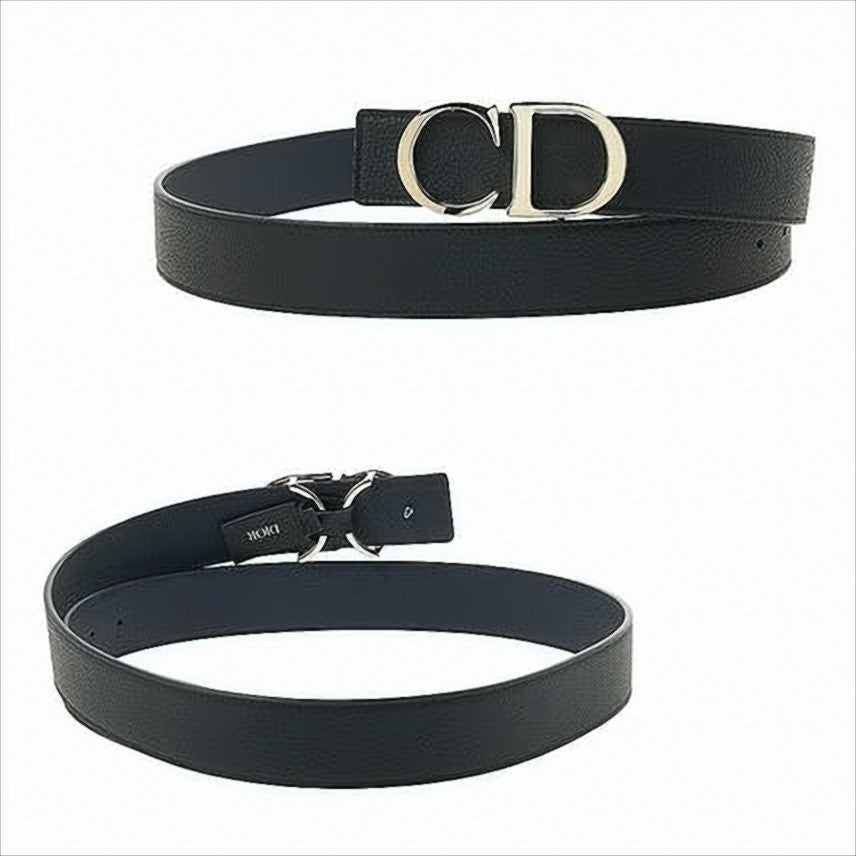 Christian Dior Textured Finish Leather Belt With Signature Cd Buckle