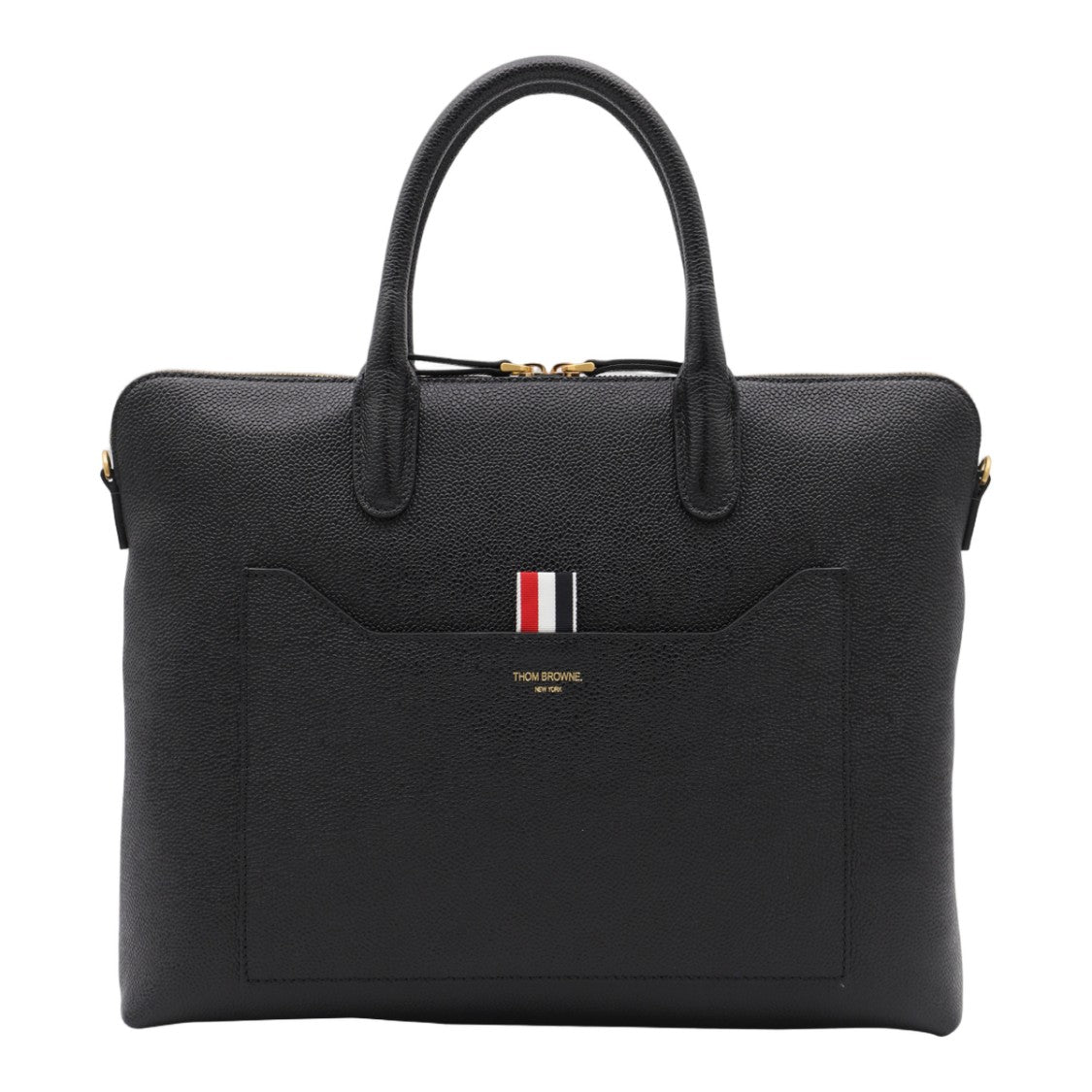 Thom Browne Textured Black Leather Briefcase With Gold Hardware