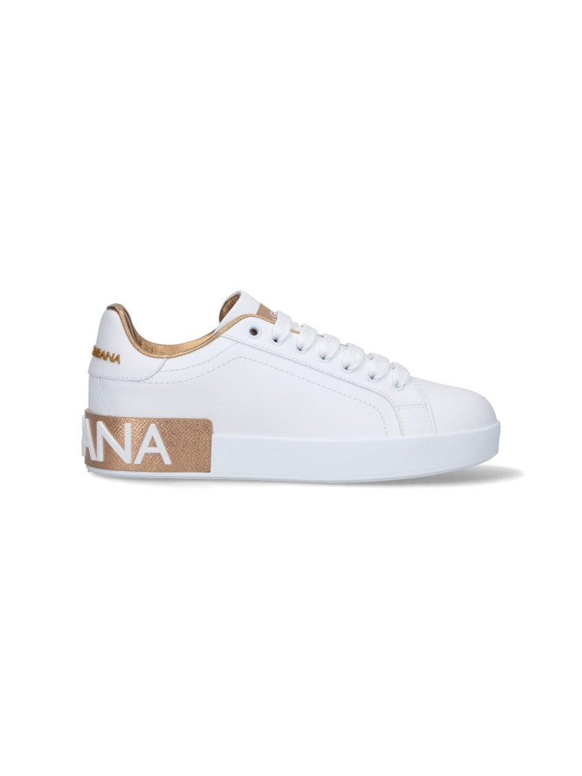 Dolce & Gabbana Rounded Toe White Leather Sneakers