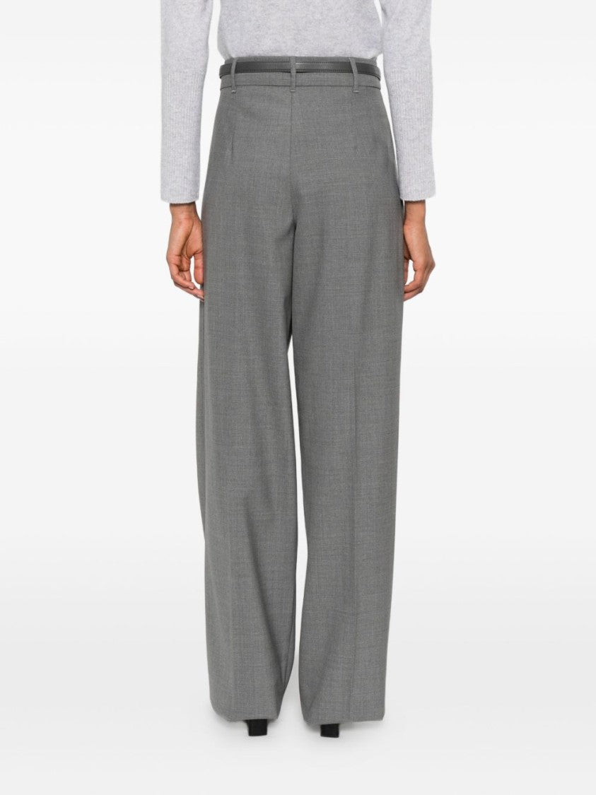 Max Mara Wide Leg Grey Trousers With Slim Belt