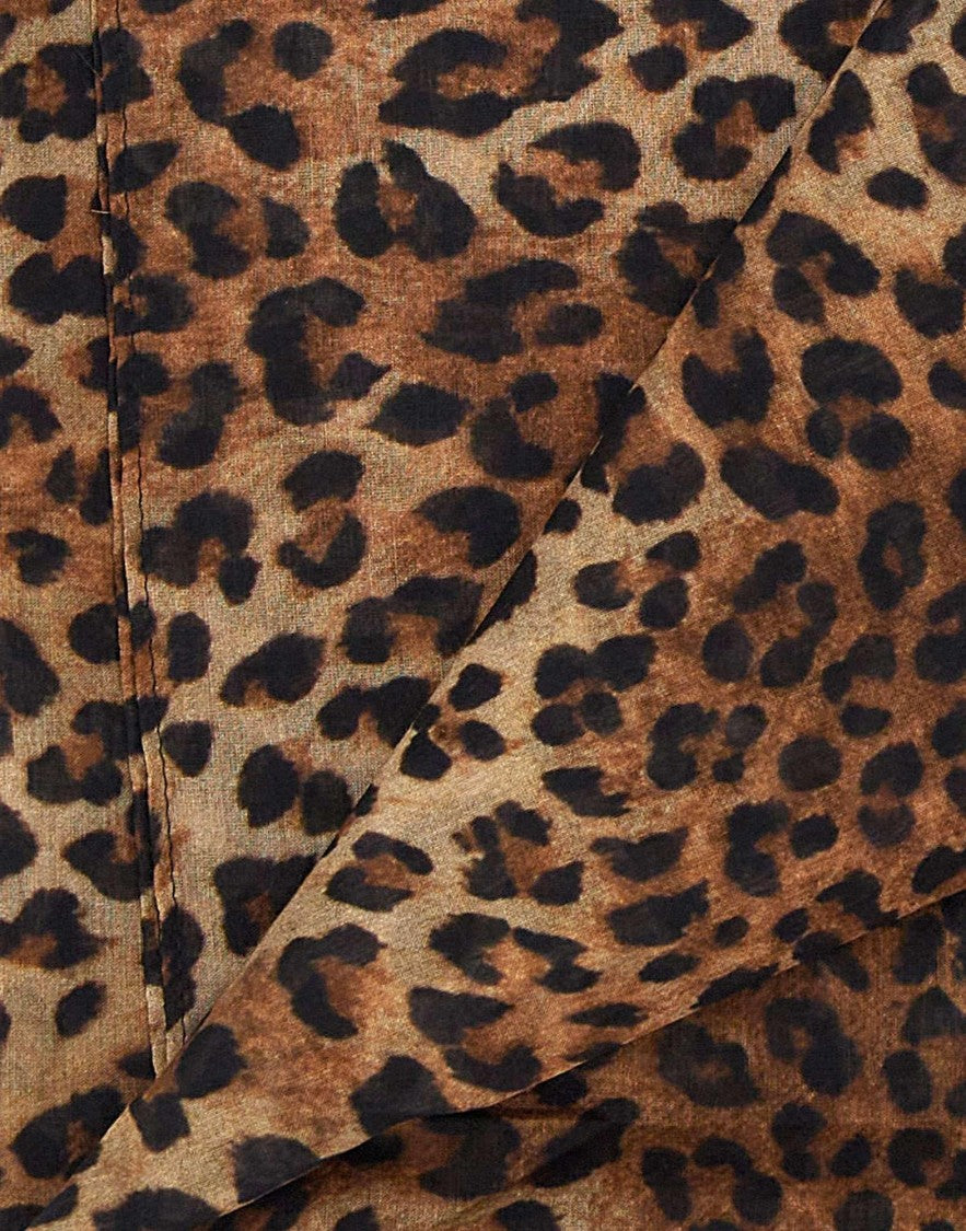Mc2 Saint Barth Flowing Leopard Print Silk Voile Long Pareo Skirt