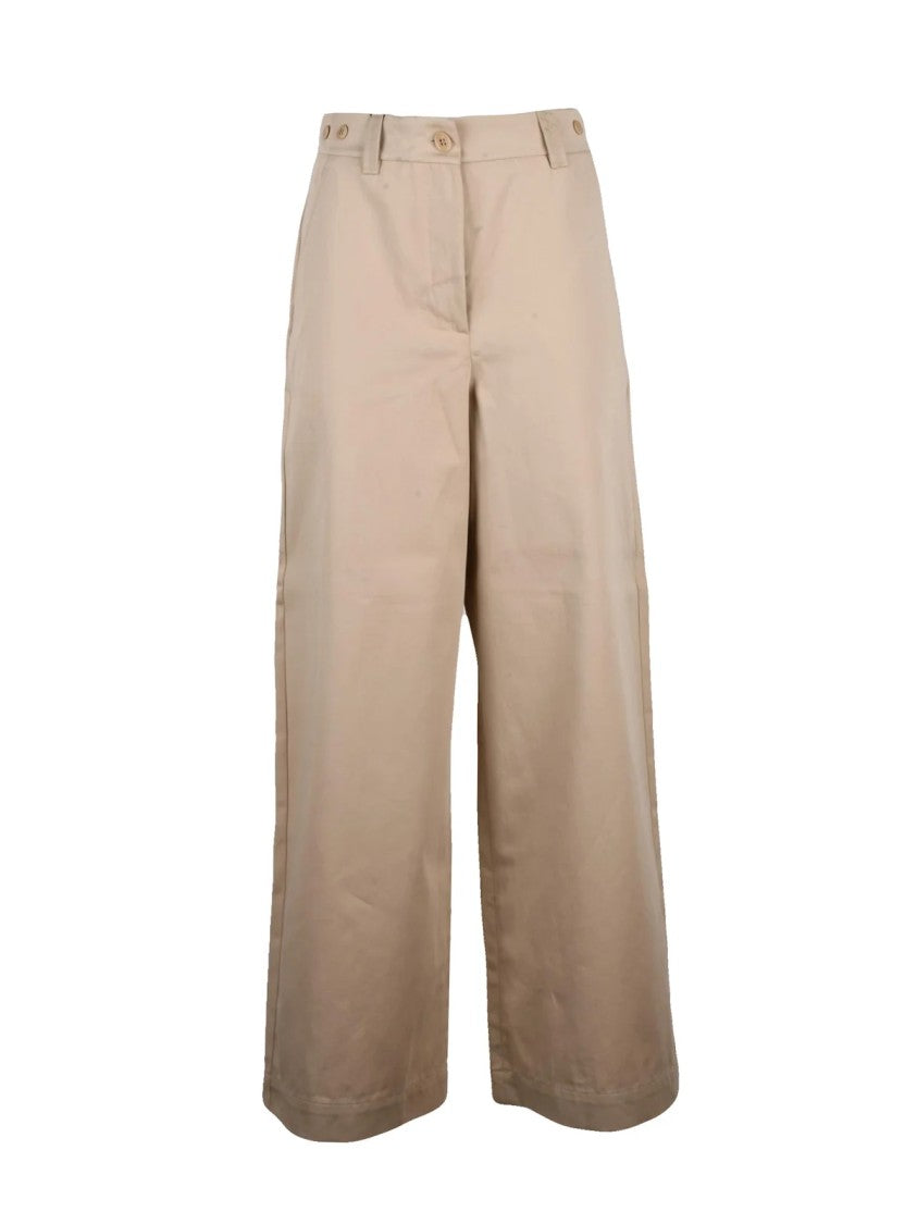 Max Mara Beige Cotton High-Waisted Alfeo Palazzo Pants