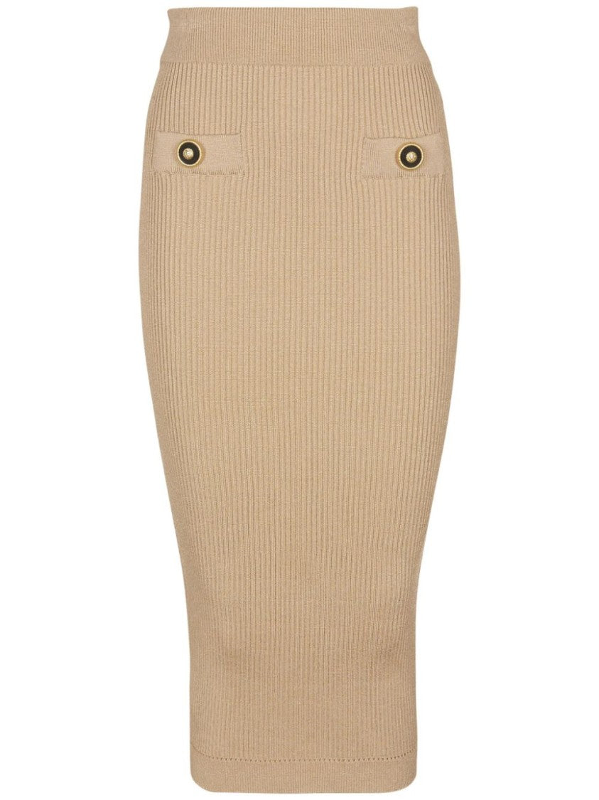 Balmain Stretch-Design Skirt With Decorative Button Detailing
