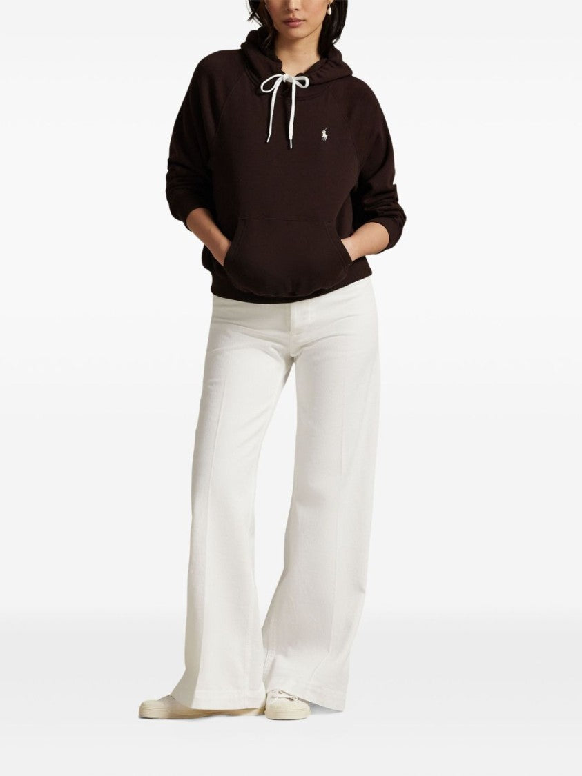 Polo Ralph Lauren Cropped Brown Hoodie With Contrasting Drawstrings