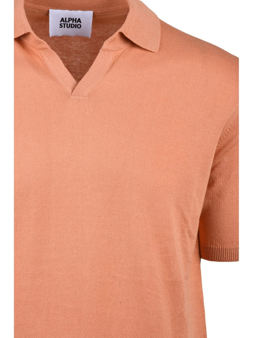 Alpha Studio Peach Cotton Knit Polo