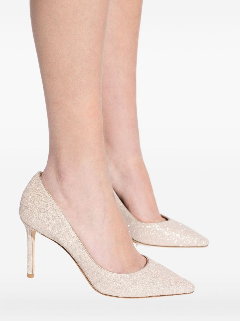Jimmy Choo Glitter-Finish Pointed Toe Flats With Slim Heel