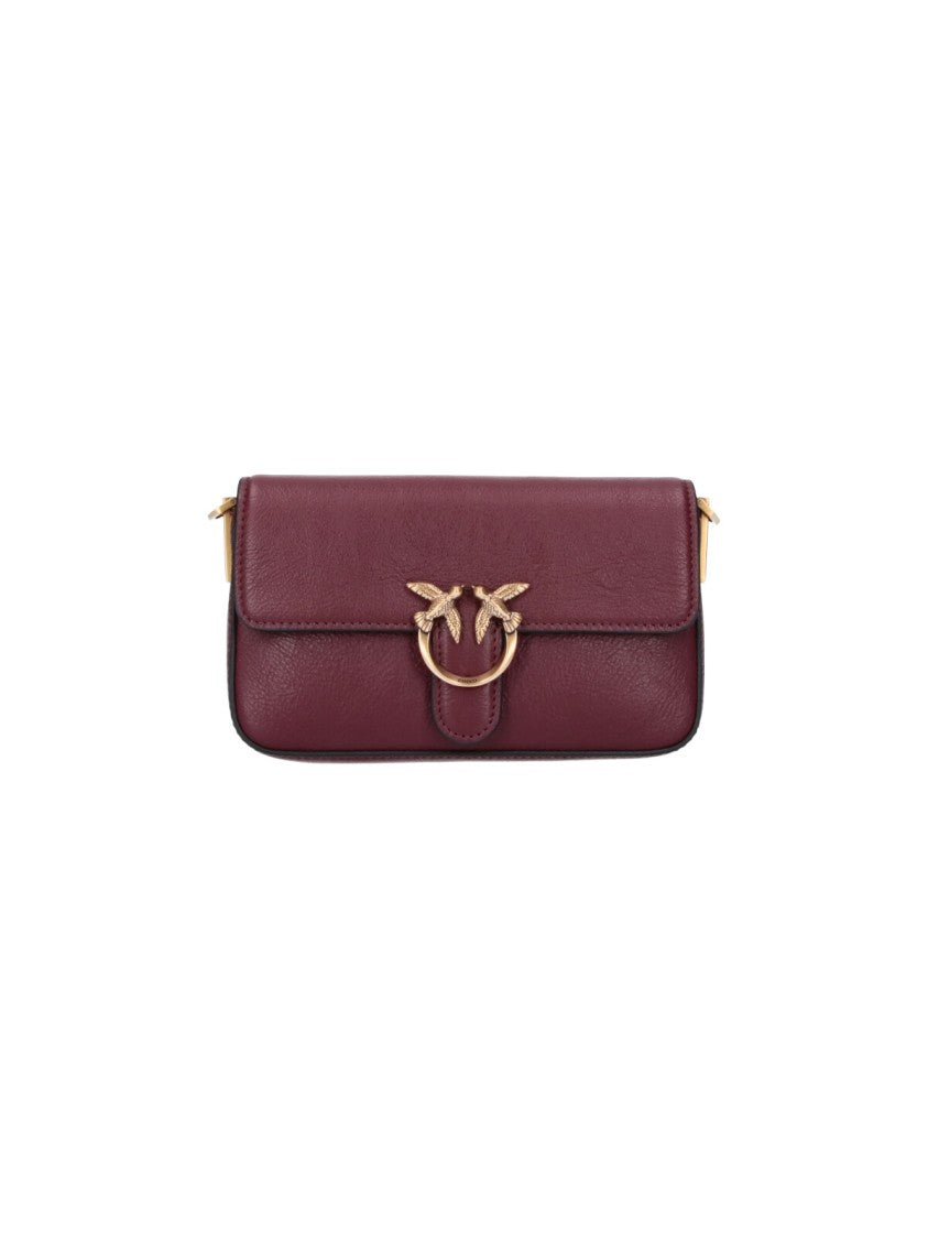 Pinko Bordeaux Leather One Love Baby Shoulder Bag