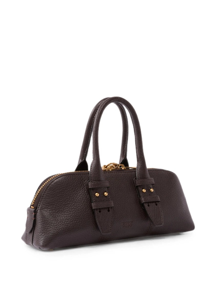 Pinko Horizontally Elongated Textured Leather Bowling Bag