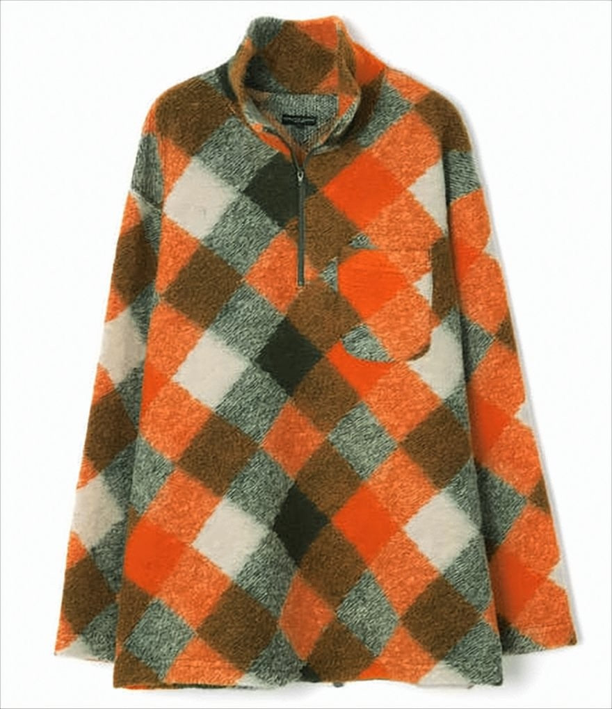 Engineered Garments Oversized Checkered Long-Sleeve Top With Half-Zip Collar