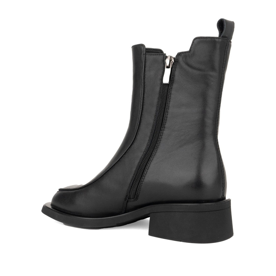 Linda Baumann Black Sleek Low Block Heel Leather Ankle Boots