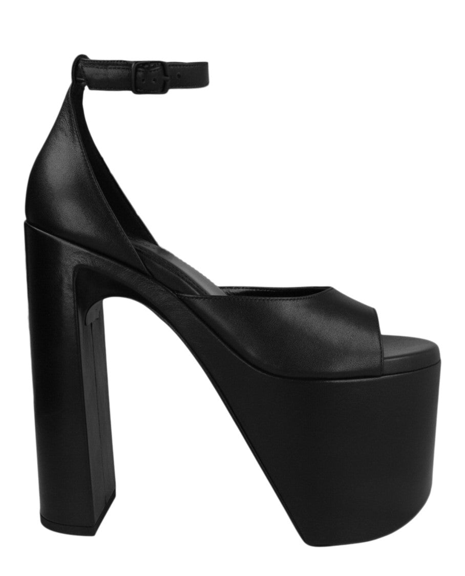 Balenciaga Elevated Block Heel Platform Calfskin Leather Camden Sandals