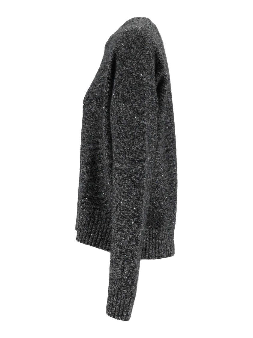 Eleh Black Cropped Speckled Knit Wool Sweater