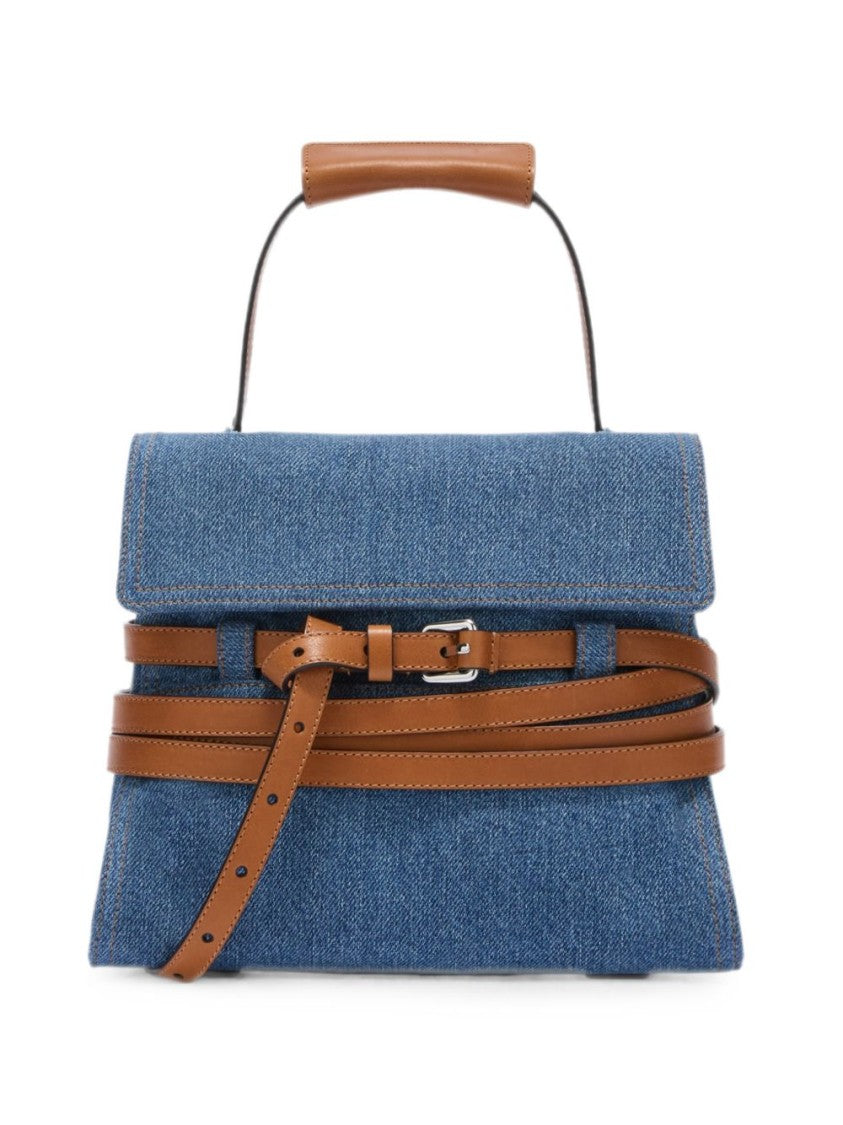 Moschino Blue Denim Leather Strap Handbag