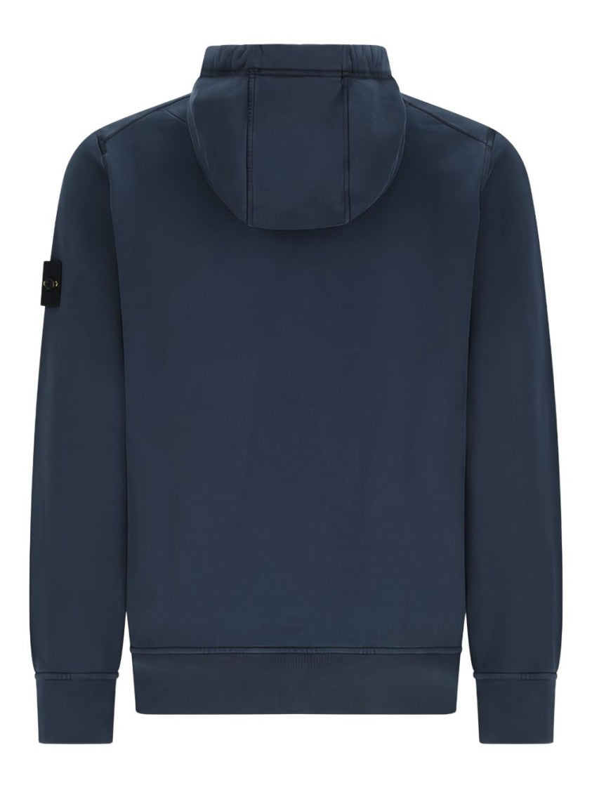 Stone Island Classic Fit Blue Hooded Sweatshirt With Minimalist Design