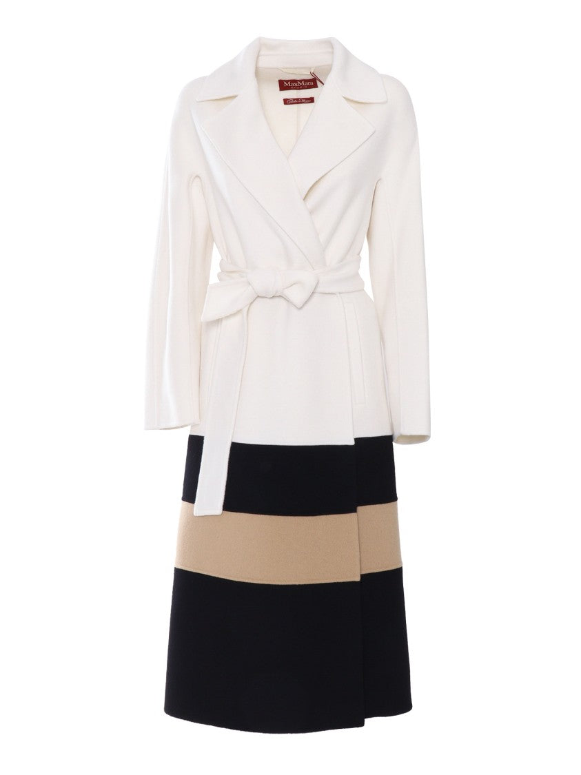 Max Mara Tailored Wrap Coat With Contrasting Stripes