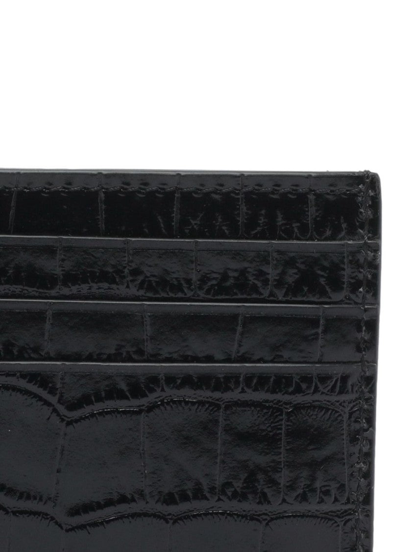 Tom Ford Card Holder In Shiny Crocodile Print Leather