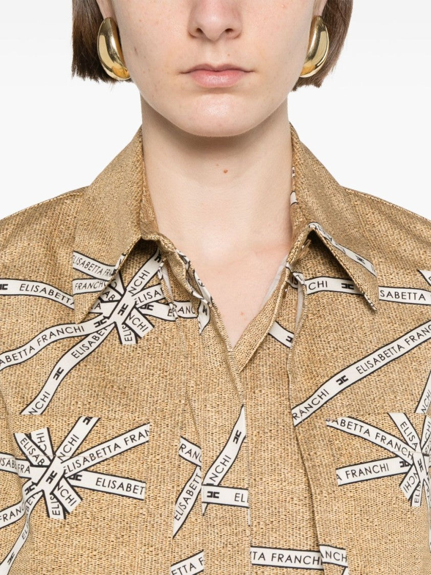 Elisabetta Franchi Cropped Beige And White Structured Shirt