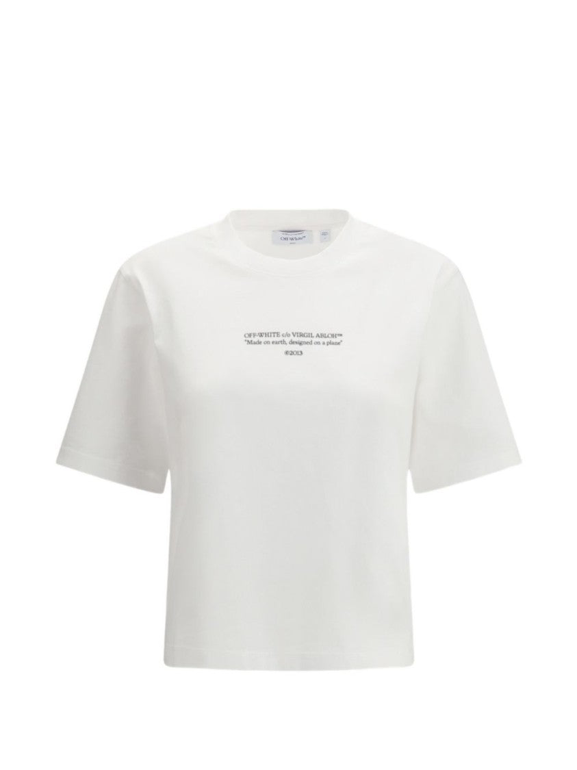 Off-White Minimalist Black T-Shirt With Centered Text Detail