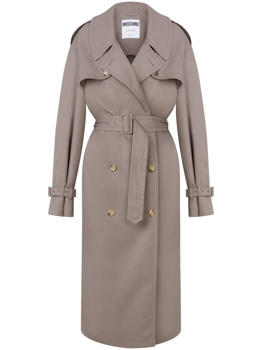 Moschino Double-Breasted Beige Trench Coat