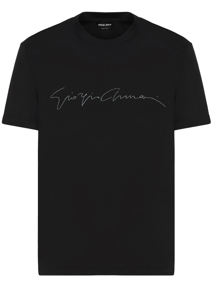 Giorgio Armani Black Slim Fit Script Logo T-Shirt