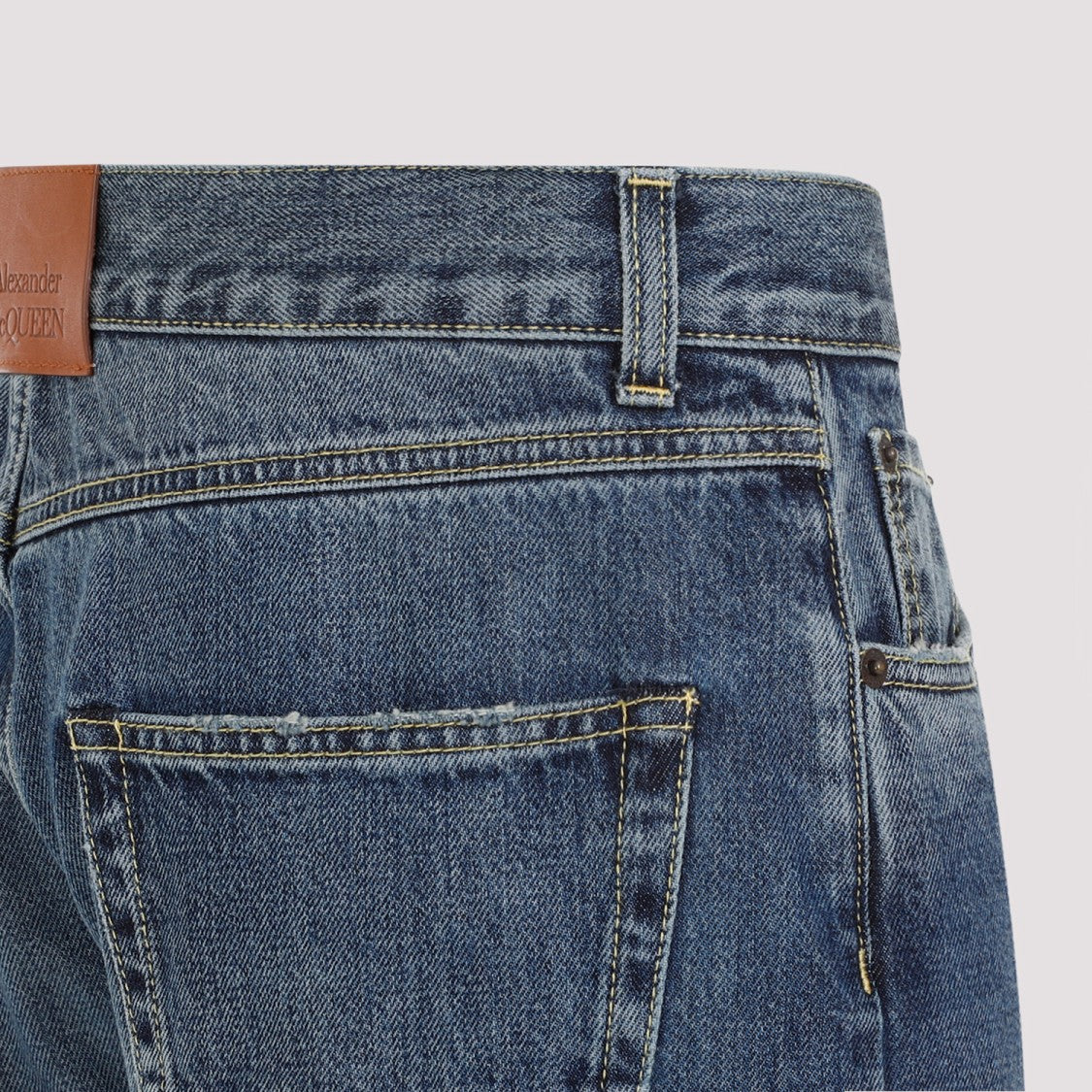 Alexander Mcqueen Blue Washed Cotton Turn Up Jeans