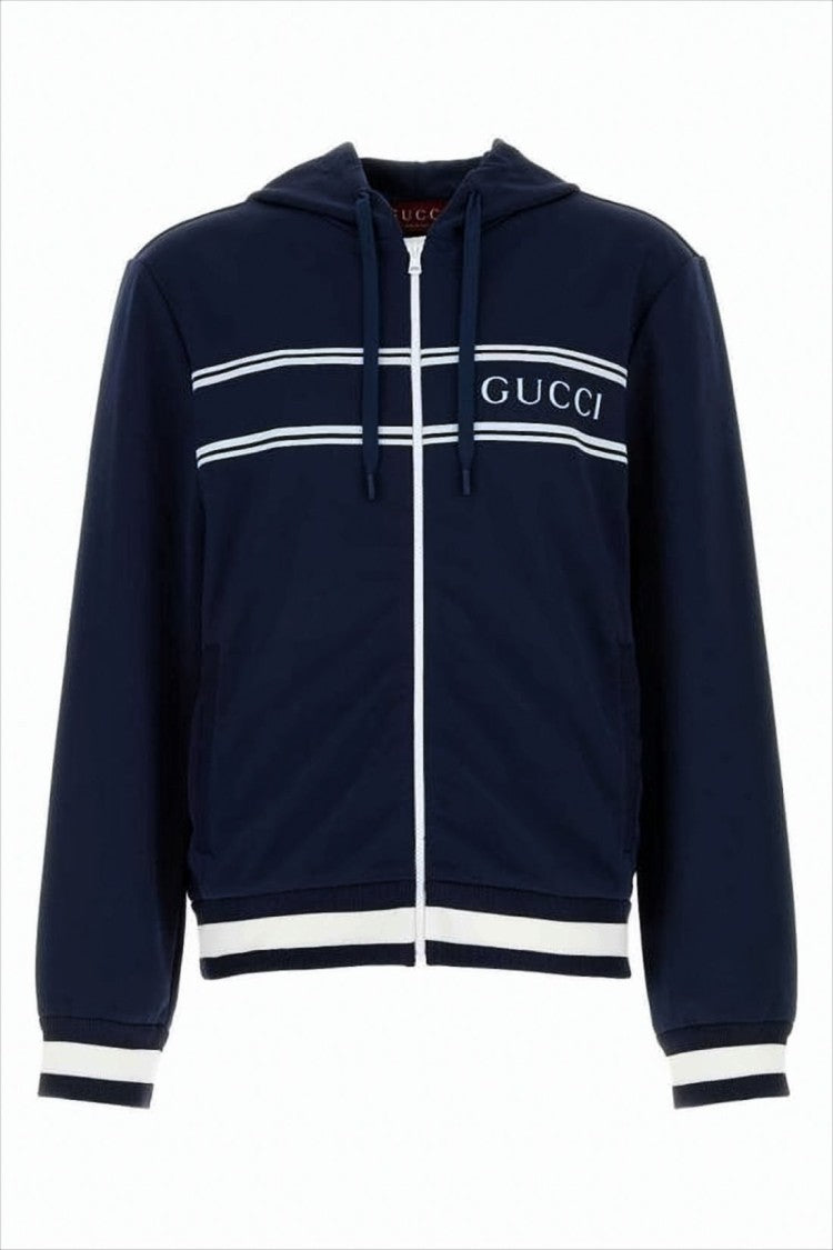 Gucci Navy Blue Long-Sleeve Zip-Up Hoodie