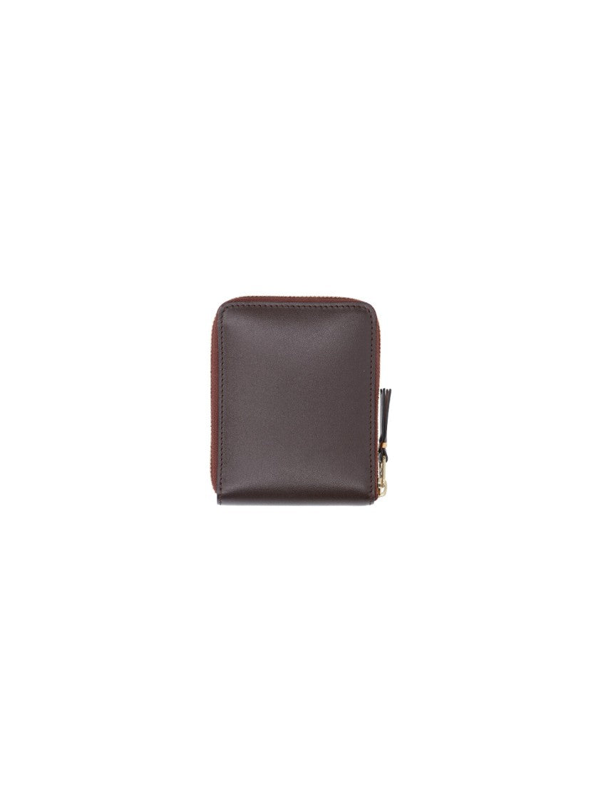 Comme Des Garçons Brown Leather Zip Logo Wallet